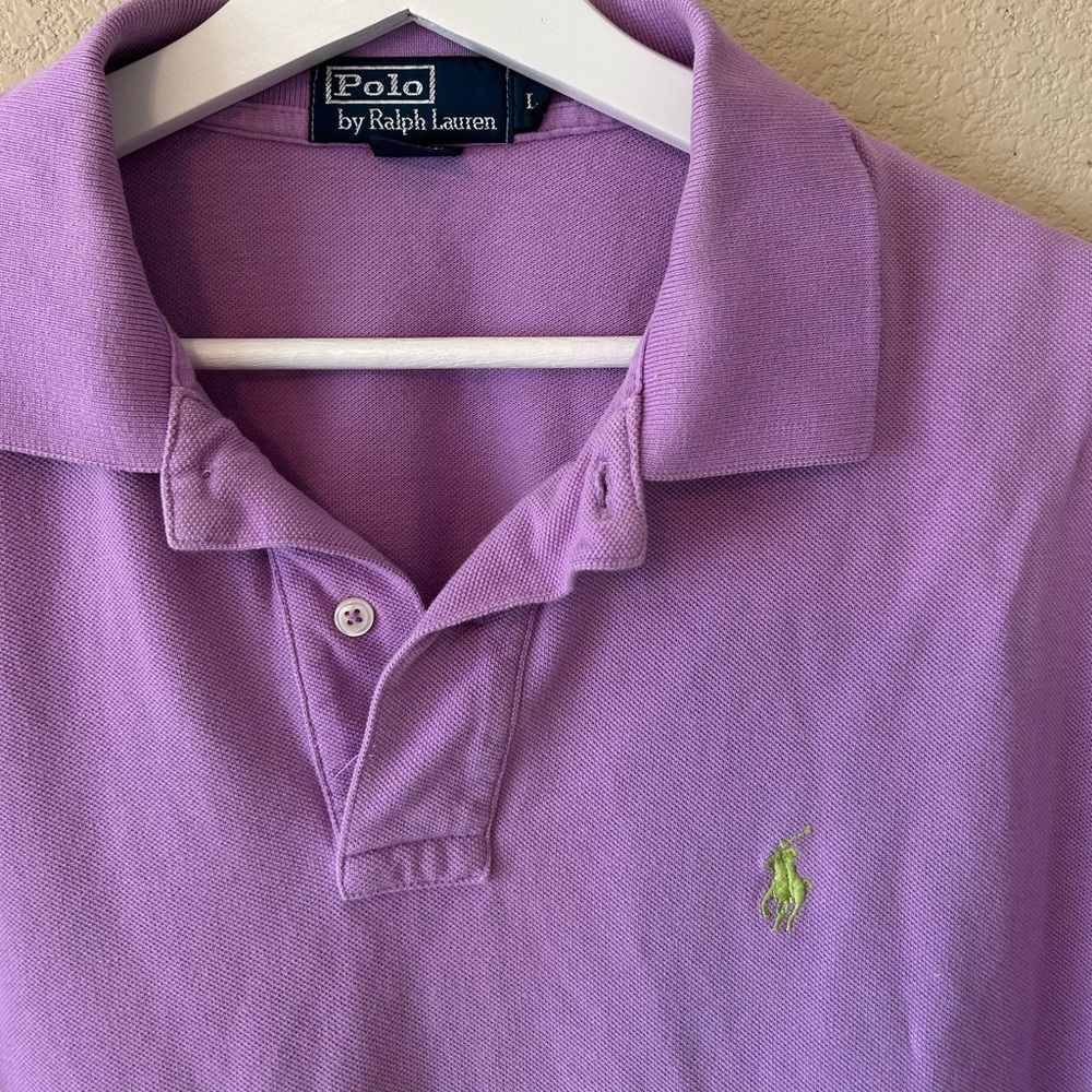 Ralph Lauren Lavender Short-Sleeve Polo Shirt Green Logo Size L - Picture 3 of 6